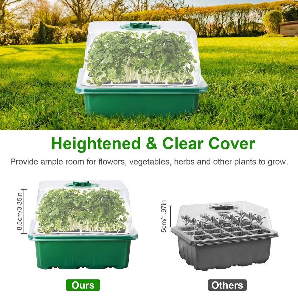 5Pack Seed Starter Tray Humidity Domes with Grow Light Plant Germination Kit