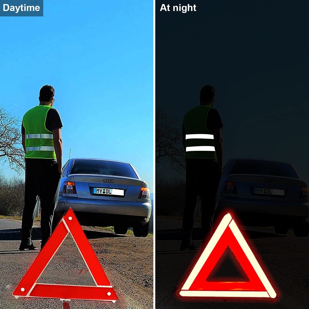 Warning Triangle and High Visibility Vest Set Breakdown Triangle Reflective Emergency Triangle Folding...