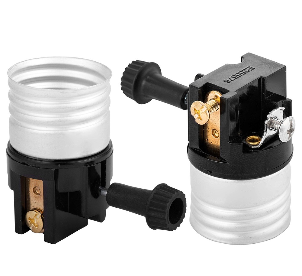(2 pack) 3 way socket replacement for lamp, Medium Base Interior Only, Black
