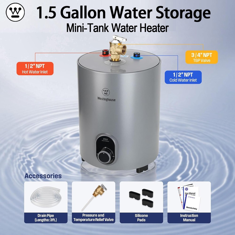 Westinghouse Mini-Tank Water Heater Electric 120V Under Sink Hot Water Heater