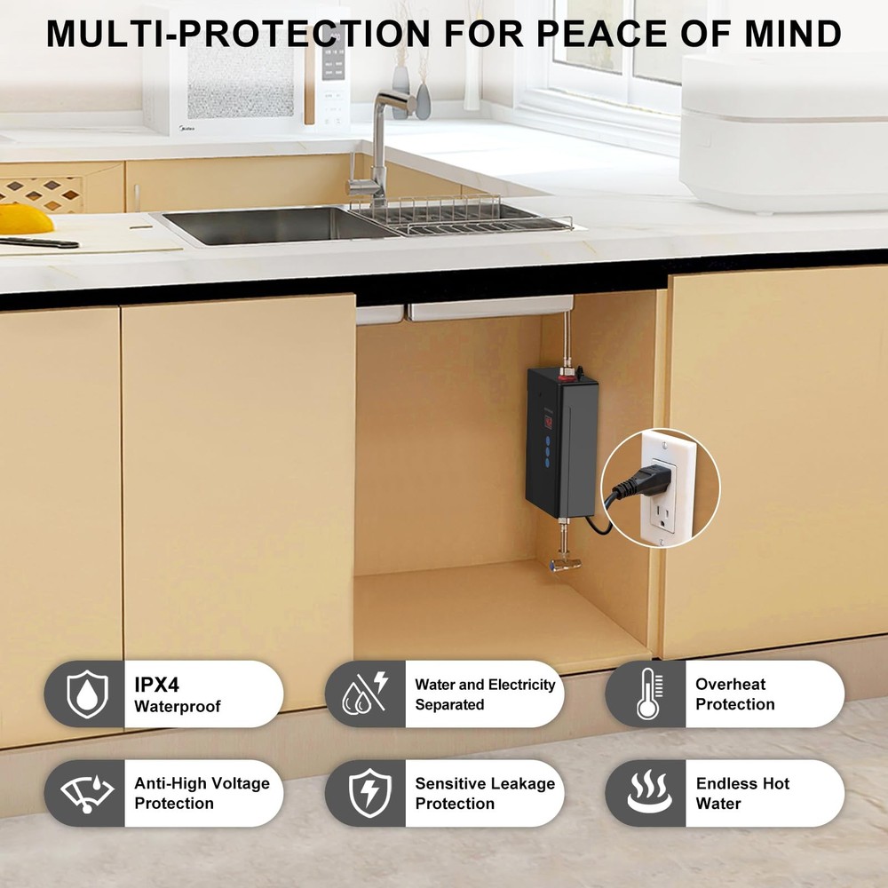 3KW Electric Tankless Water Heater, 110V High Efficiency, On-Demand Hot Water...