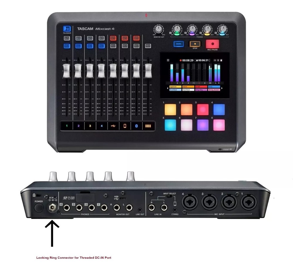 Locking Ring AC Adapter for TASCAM Mixcast 4 Podcast Workstation
