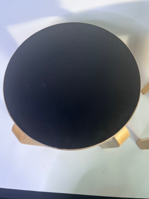 2 Artek Alvar Aalto Model E60 Black Birch Stools Original
