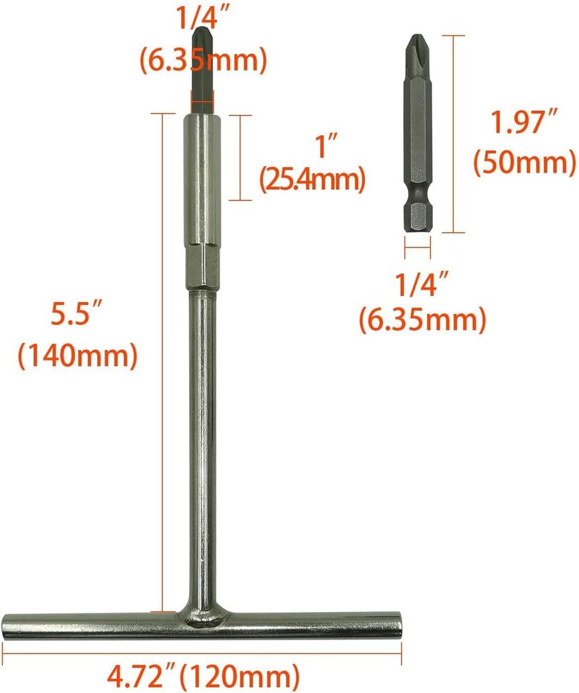 T-Handle Wrench & JIS Screwdriver Set - Includes 6 Silver White, Gray