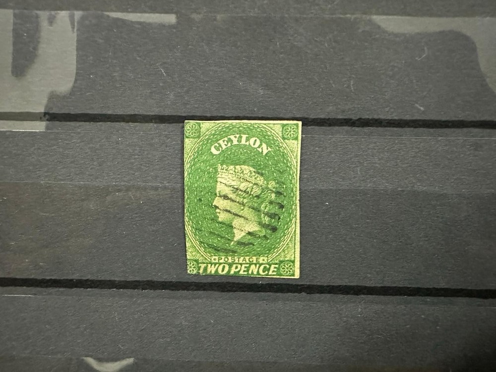 Ceylon SG3a 2d Yellowish Green Imperf Cat £90 'B'