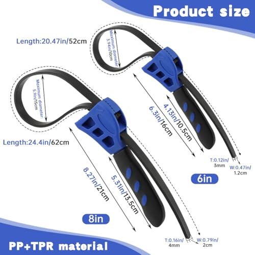 Adjustable Rubber Strap Wrench Set, 2pcs - Max Diameter 4" and 6", Blue+black
