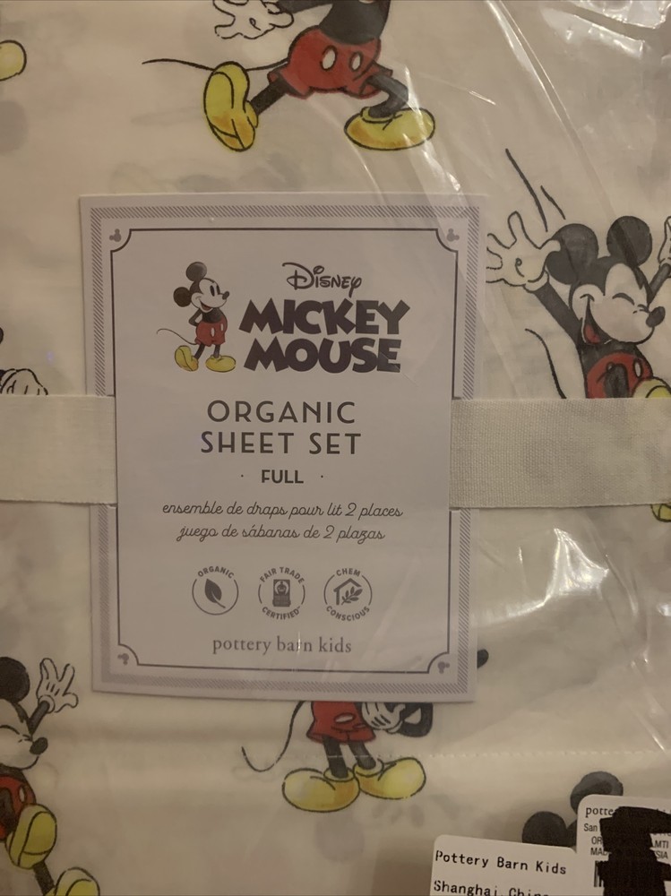 Pottery Barn Kids FULL Disney Mickey Mouse Organic Percale Sheet Set