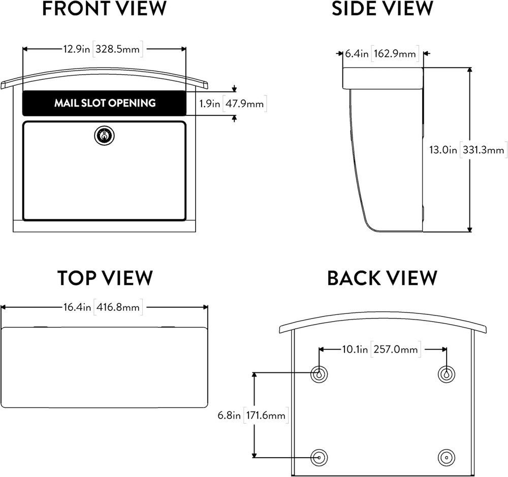 Architectural Mailboxes Dal Rae Galvanized Steel, Locking, Wall Medium, Black