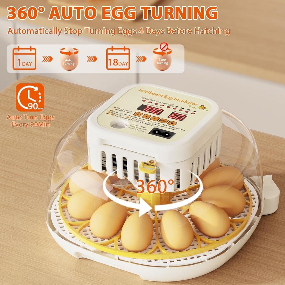 Egg Incubators for Hatching Eggs,12 Egg Incubator with Auto Egg Turning Humidity
