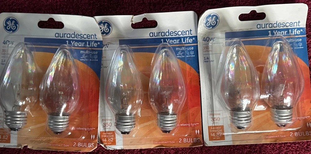 6 - GE 40 Watt Auradescent Multi-Use Bulbs Flame  (F15)