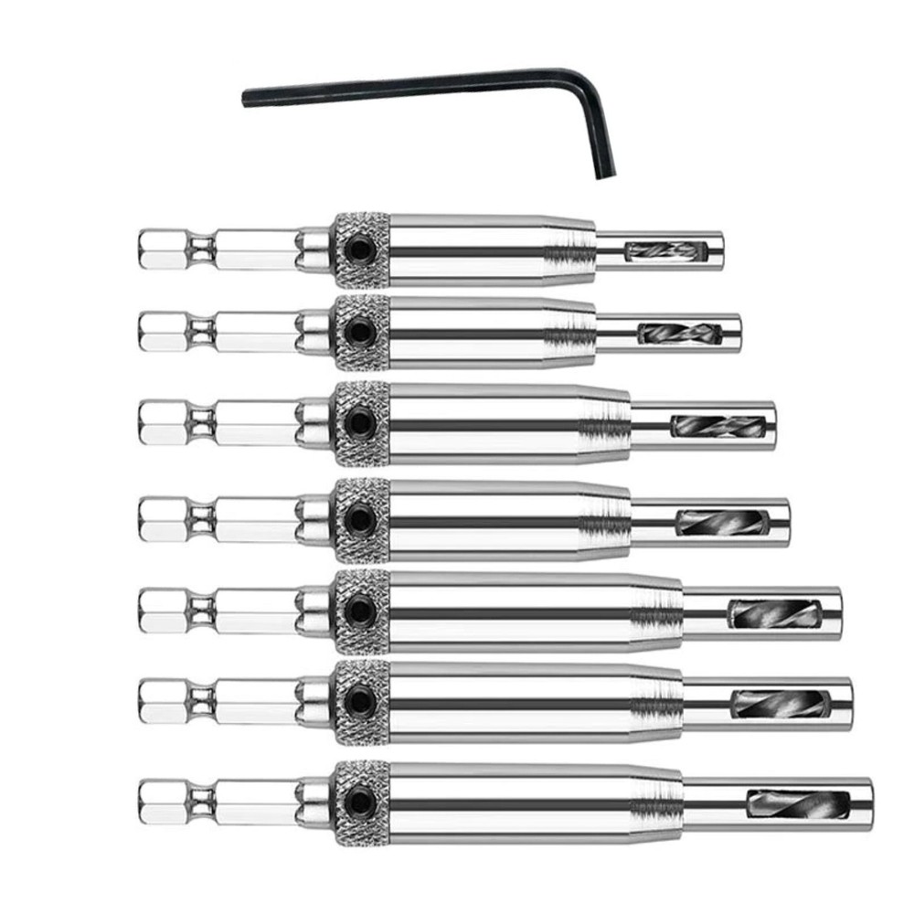 5mm, 13/64in New Durable Self Centering Hinge Hardware Drill Bit Set Kit