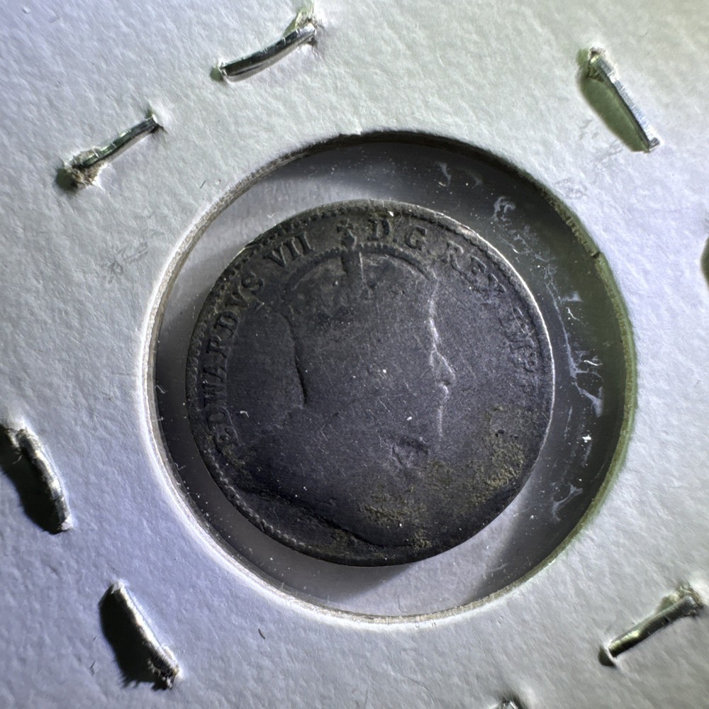 Silver 1908 Newfoundland Canada 5 Five Cent Coin - 114