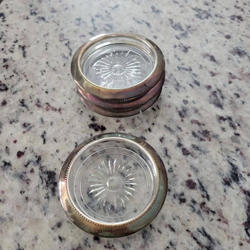 Vintage Silver Plate Weighted Coasters ( 4 )