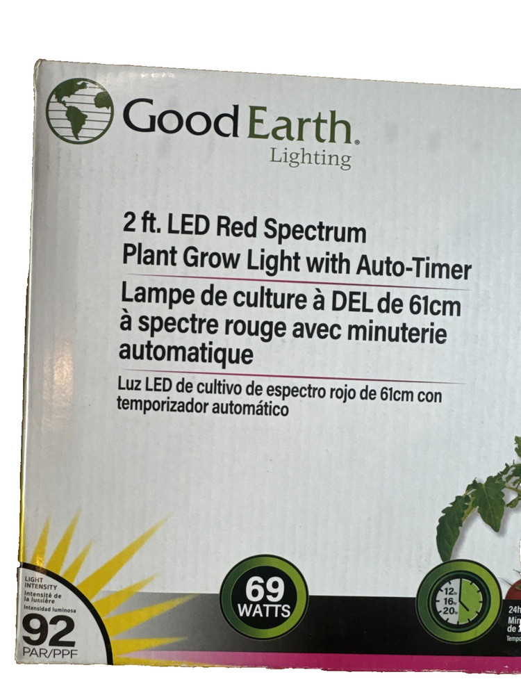 Good Earth 2 ft 4 Light LED Red Spectrum Grow Light with Auto-Timer 92 PAR/PPF