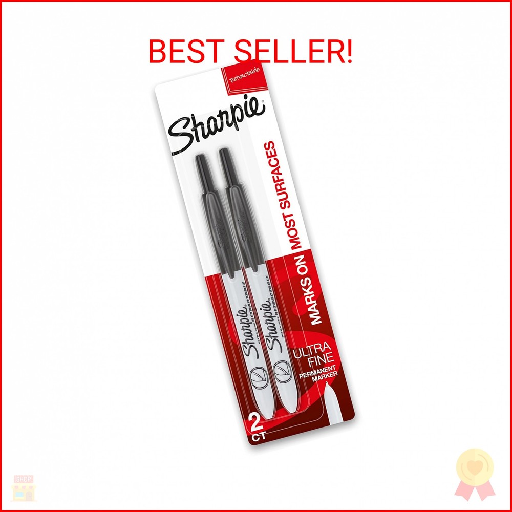 Sharpie Retractable Permanent Markers Ultra Fine Point Black 2 Count