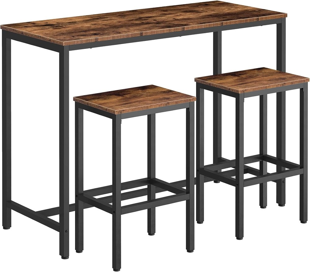 Bar Table & Chairs Set 47.2” Rectangular Pub Table W/ 2 Stools Small Space High