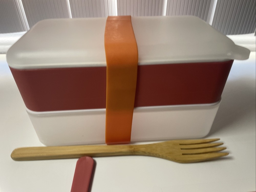 Two Compartment Stackable Bento Box With 2 Forks Easy Plastic Lunch Box