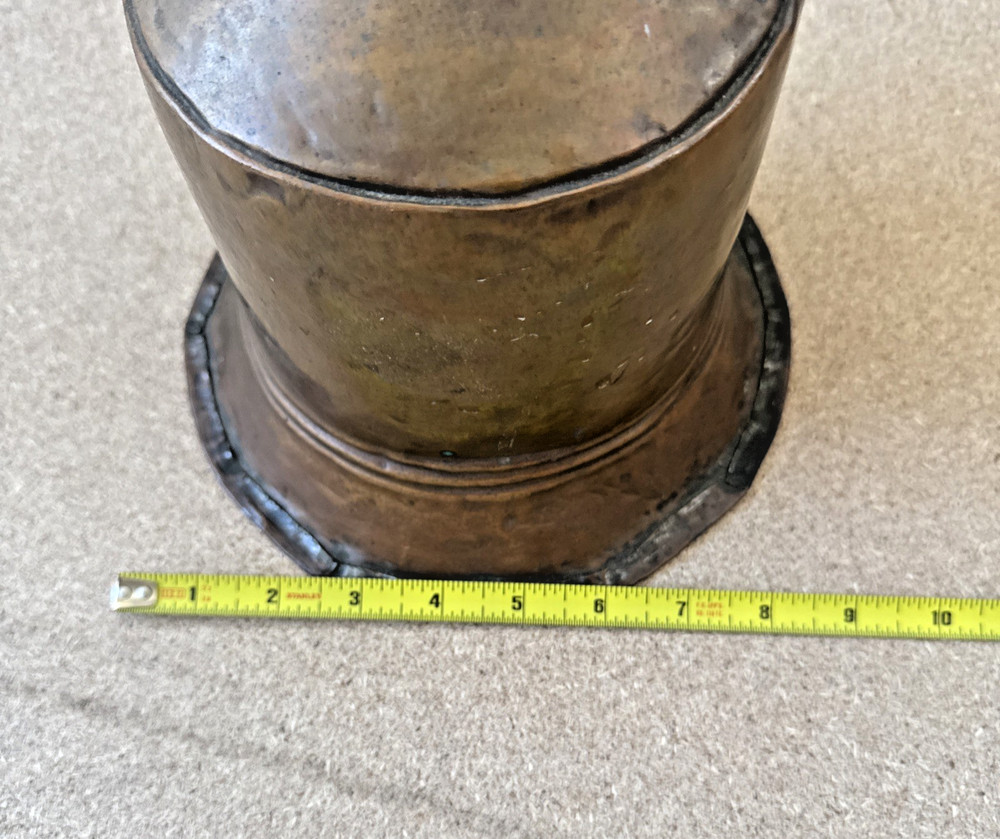 Vintage Handmade Middle Eastern Copper Water Pitcher with Iron Handle Rustic