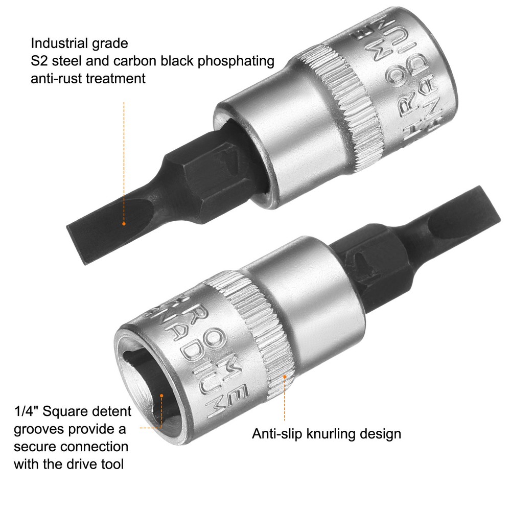 5pcs FD4 Slotted Bit Socket 1/4" Square Drive Extension Impact Bit, Black