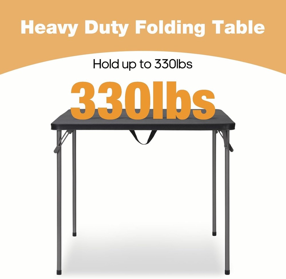 34" Square Folding Table for 4 Person, 330lbs Weight Capacity Foldable Table wit