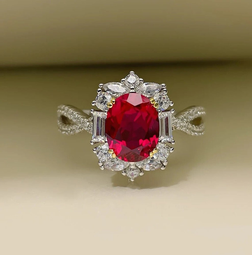 4.60 Ct Oval Cut Natural Ruby Diamond Wedding Ring 14K Solid White Gold Size 7