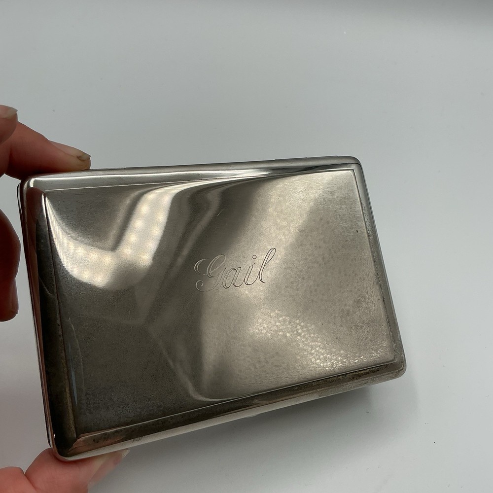 Vintage Silver plated Compact Tissue Holder W Mirror Etched GAIL