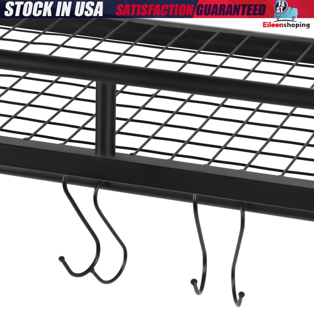 Kitchen Wall Mounted Storage Shelf Cookware Pan Pot Organizer Rack with 10 Hooks