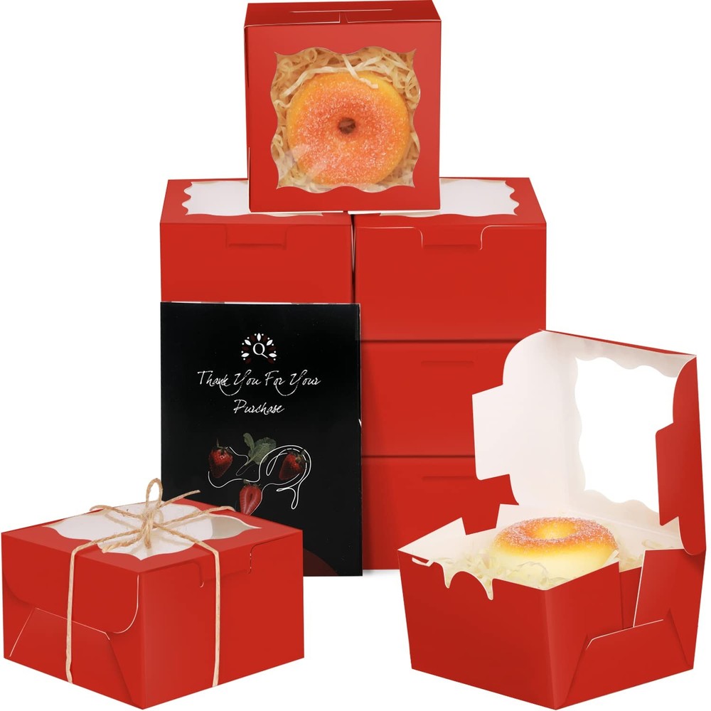 Red Bakery Boxes with Window 55pcs 4x4x2.5 Mini Cookie Boxes Macaron Boxes Sm...