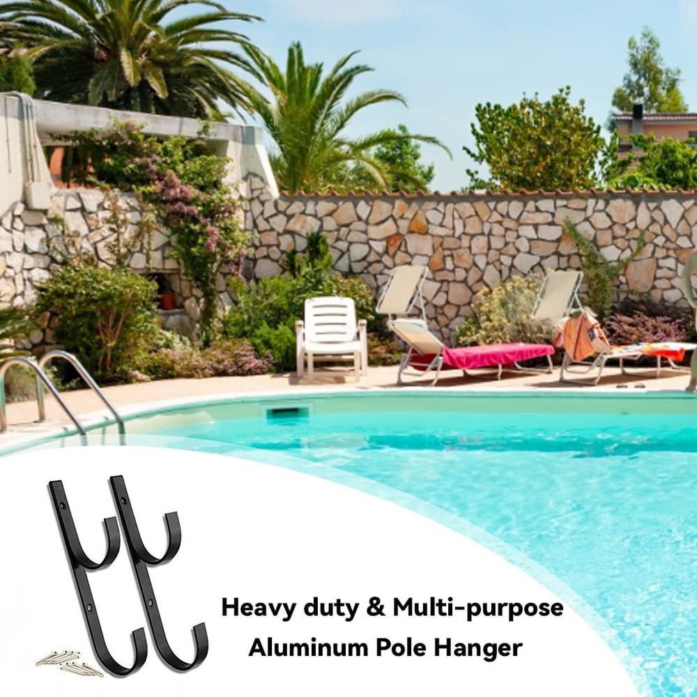 Pool Aluminum Pole Hanger Set Blue 1Pack 2 Hooks 1 Pair