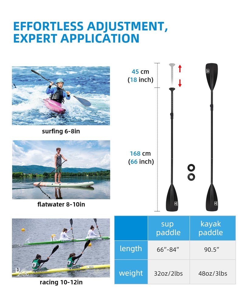 OCEANBROAD SUP Paddle - Adjustable Stand-Up for 3 pcs-Black