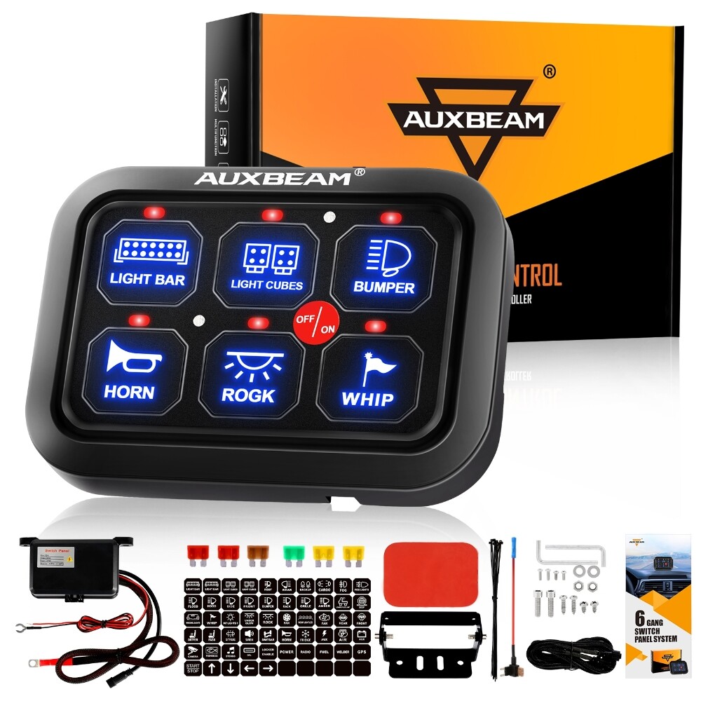 Auxbeam 6 Gang Switch Panel BC60 Universal Circuit Control Relay System Blue UTV
