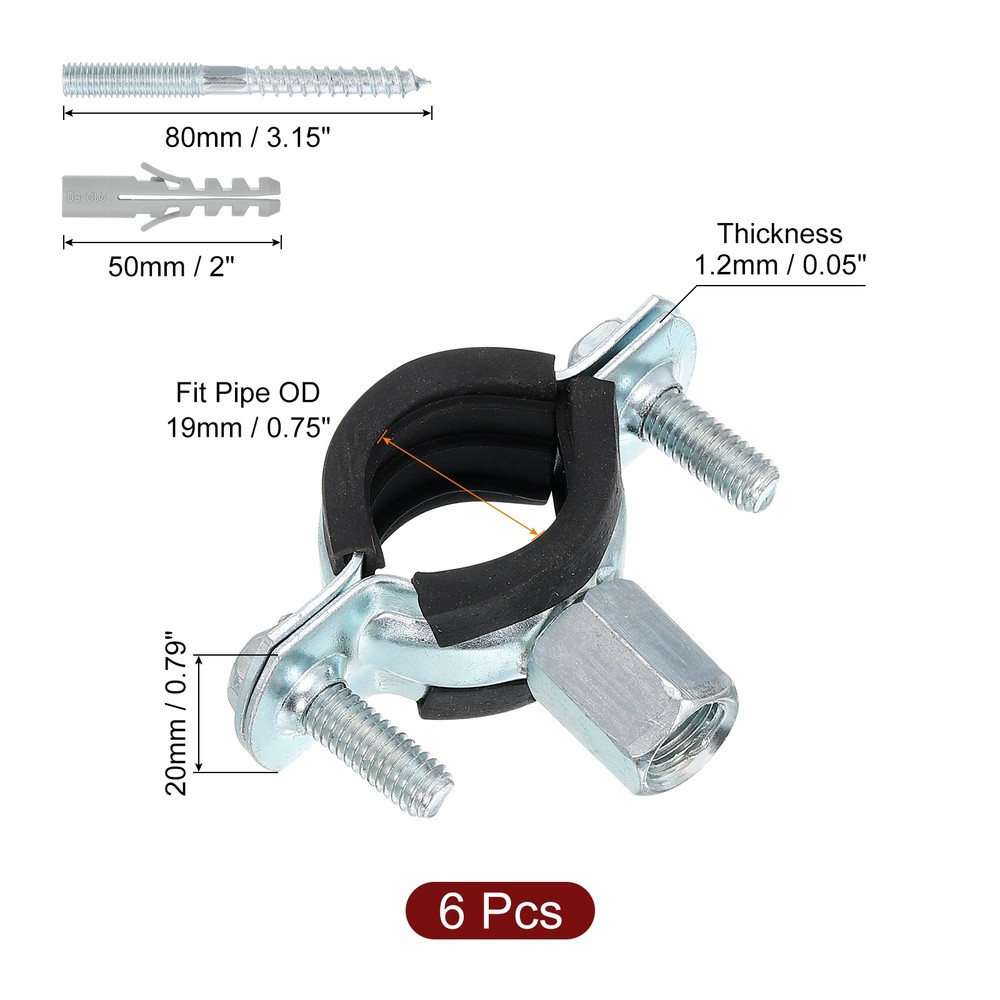 6 Pcs Adjustable Pipe Bracket Clamp, 3/4"(19mm) Wall Ceiling Mount Support