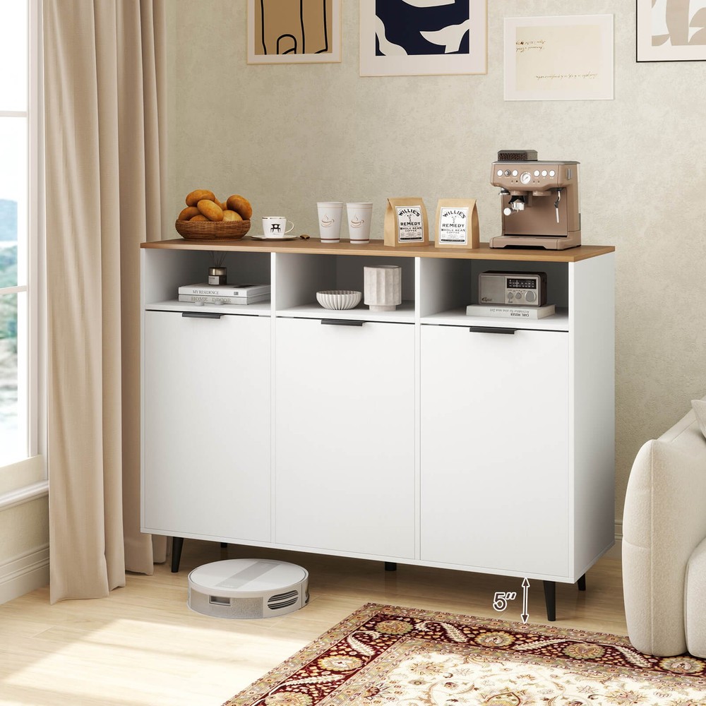 Buffet Sideboard w/3 Open Compartments 3 Doors 5-Posistion Adjustable Shelves