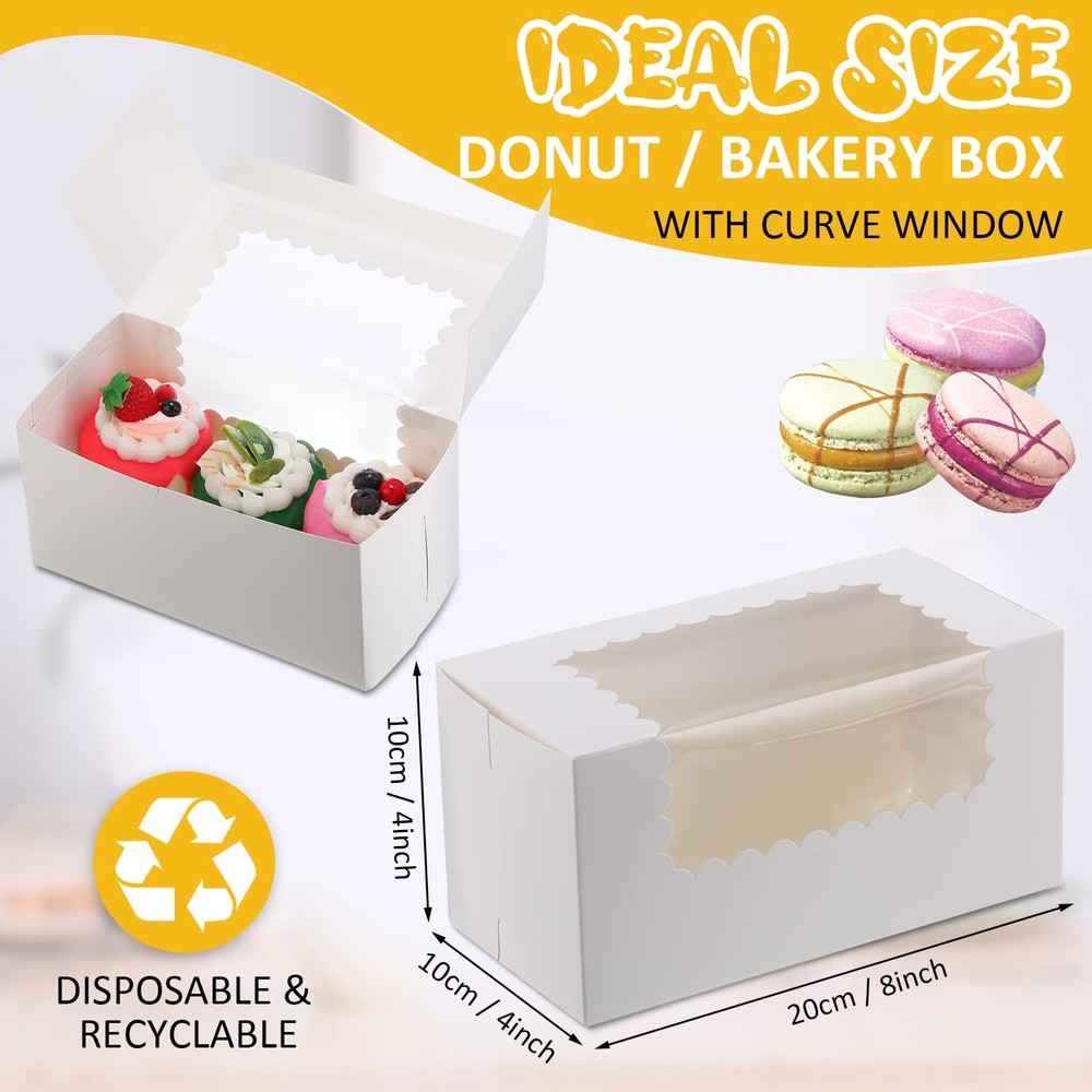 60 Pack Bakery Boxes, 8x4x4 Inch, Window, Loaf Cake, Pumpkin Roll, Donut