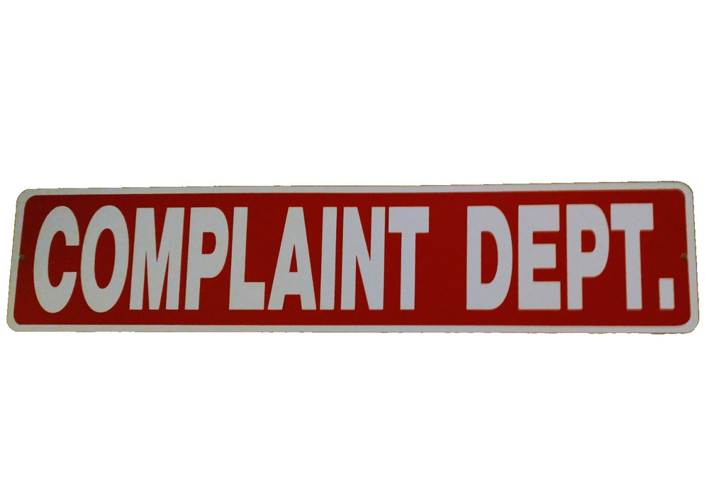 Store Retail Sign COMPLAINT DEPARTMENT 23" X 5 "