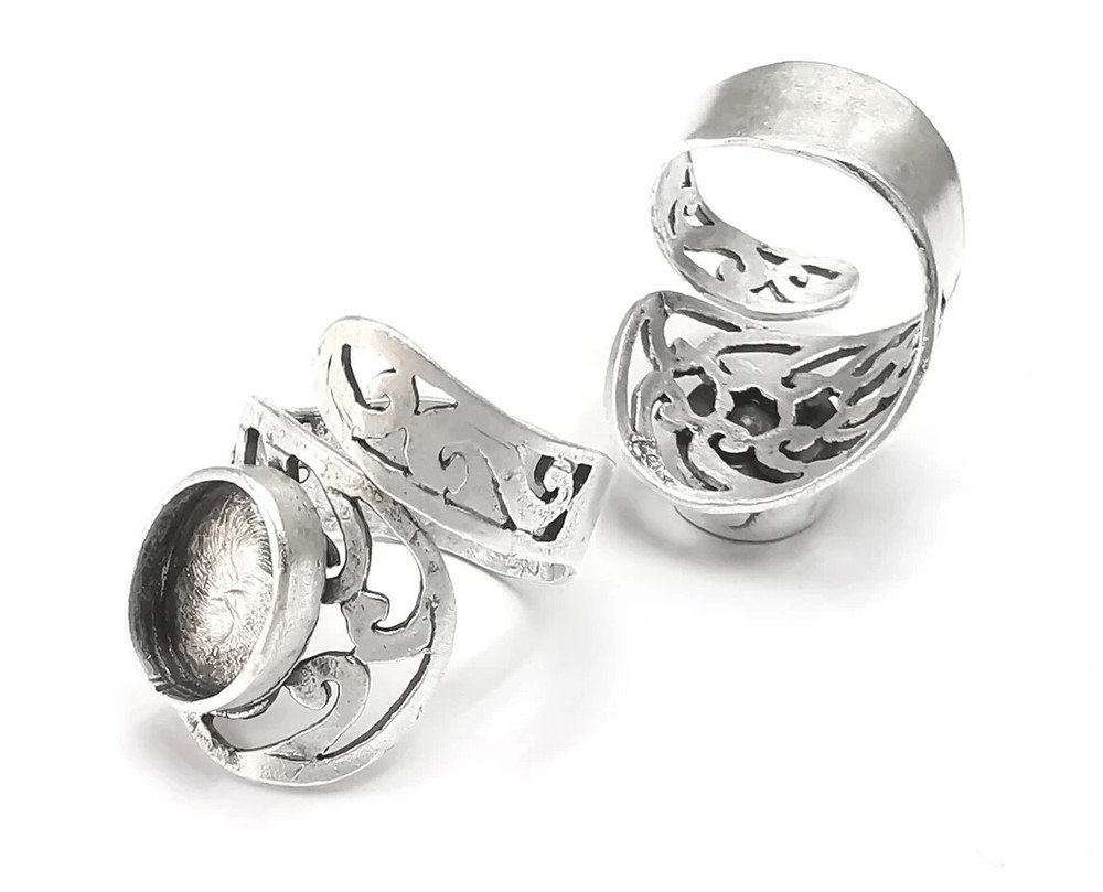Wrap Silver Ring Blank Base Bezel Settings Cabochon Base Mountings Adjustable