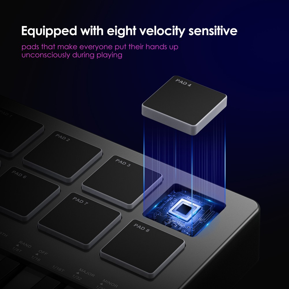 LEKATO 25 Keys Mini bluetooth MIDI 8 Backlit Drum USB MIDI Keyboard Controller