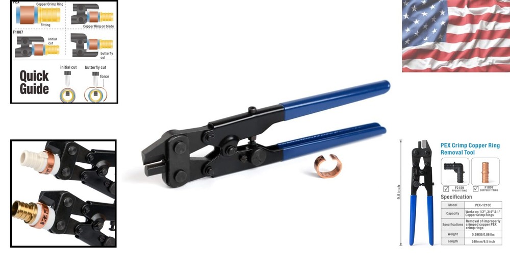 Durable Copper Crimp Ring Removal Tool with Adjustable Settings for PEX Fittings