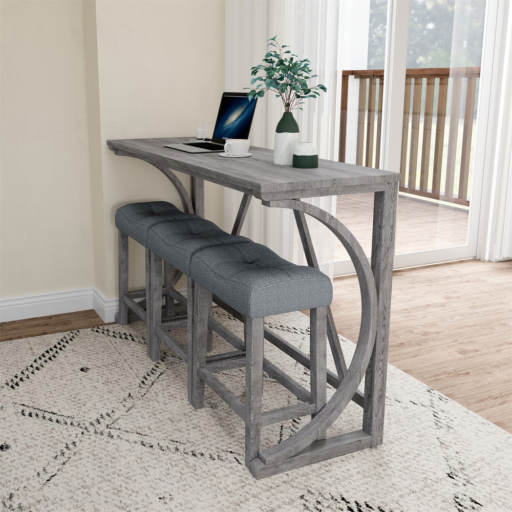 4 Piece Bar Table Set Counter Height Kitchen Dining Table with 3 Bar Stools