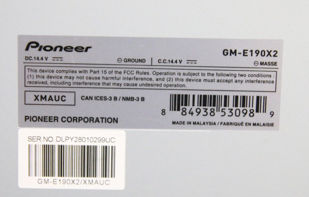 Pioneer GM-E190X2 Bridgeable Two Channel Power Amplifier 500W