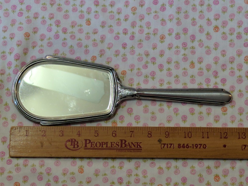 Vintage S&B Saart Bros Mirror Vanity Hand Held Silver Tone + Solid Black Back