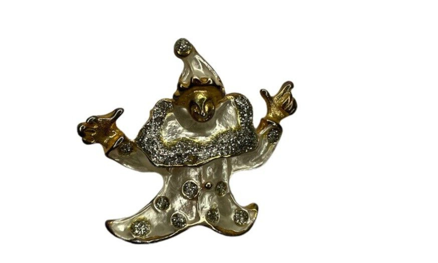 Brooch Clown Glitter Silver Gold