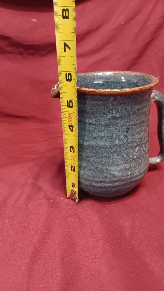 Vintage Hand Made Blue Ceramic Pottery Small Pitcher