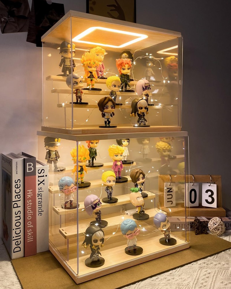 AZEYN Clear Acrylic Display Case with Light , 5 Tier Display Box Stand Assemb...