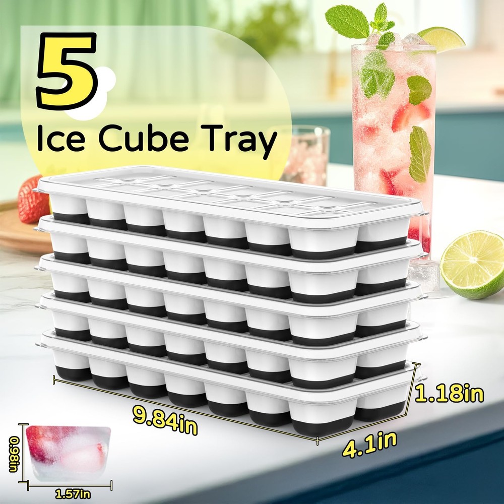 Ice Cube Tray 5 Pack, Stackable Silicone Trays with 5 pcs, Black
