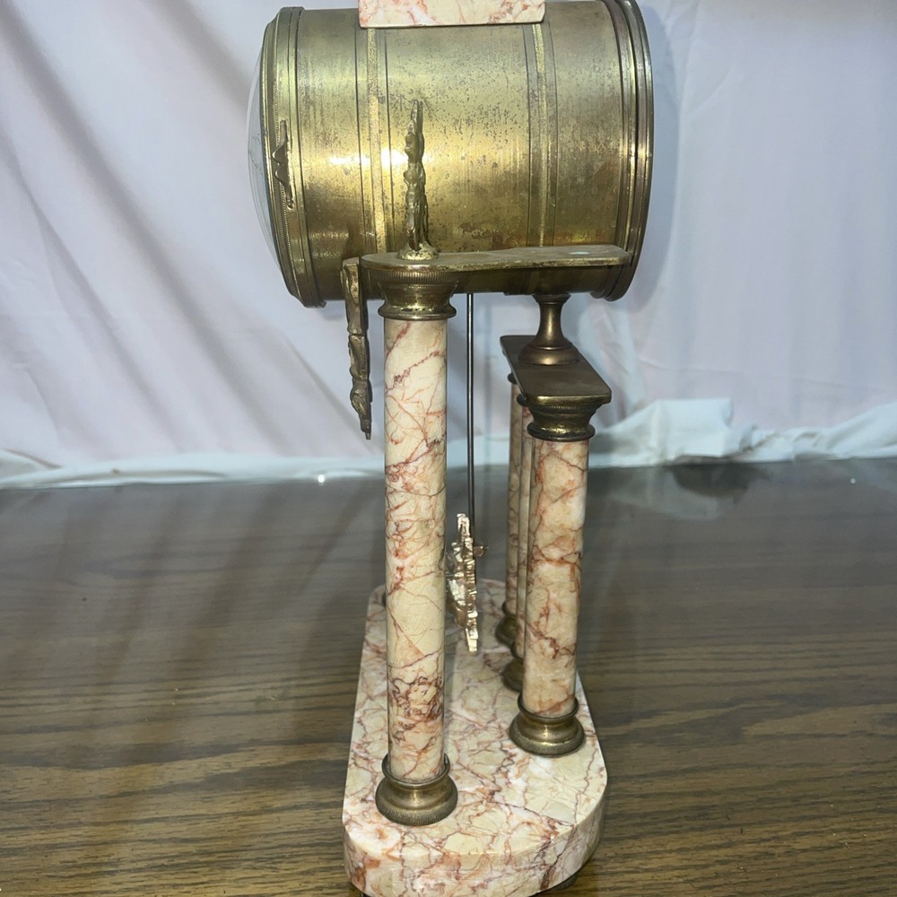 French Marble and Ormulo 5 Column Portico Clock Selsi Paris Three Piece Set