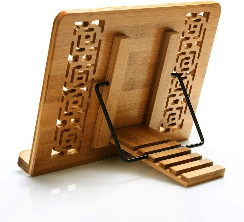 Large Adjustable Bamboo Book Stand for Hands-Free Reading - Modern Design