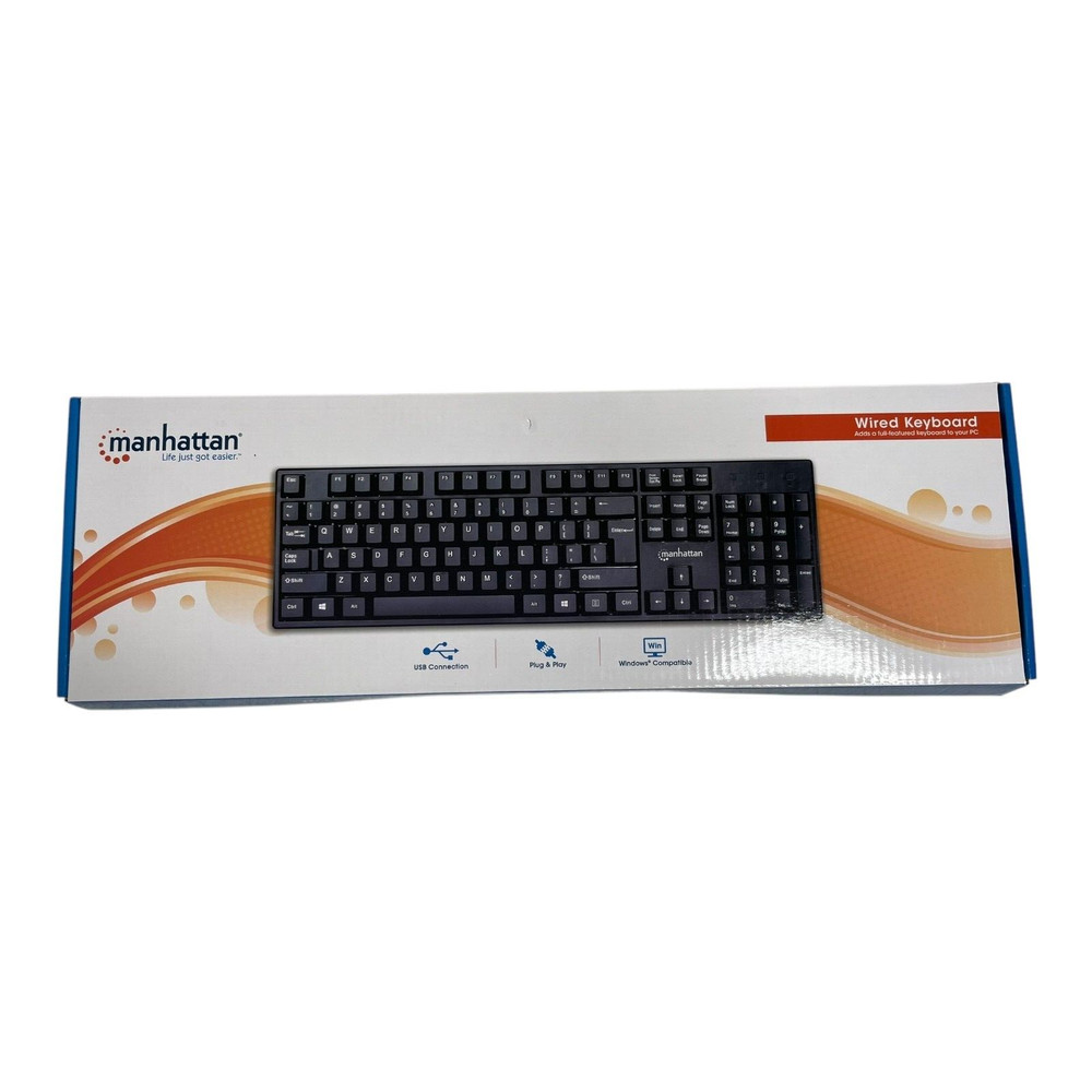 [Lot of 2] Manhattan Wired Computer Keyboard-Basic Black USB Keyboard-EKB-3 5V