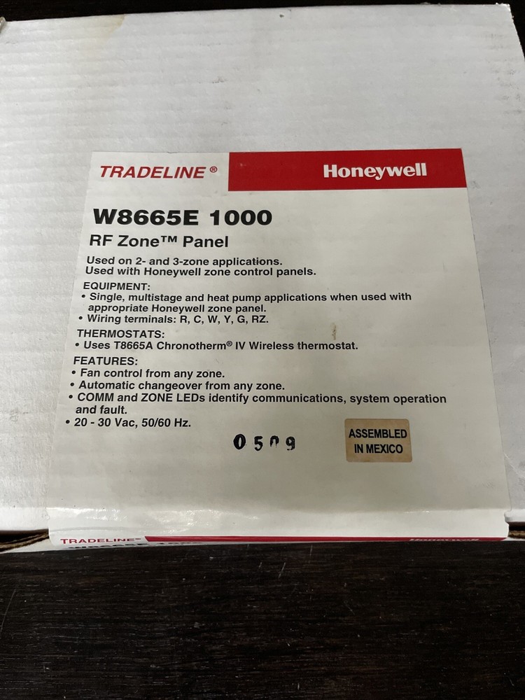 HONEYWELL W8665E1000 RF ZONE PANEL 167458