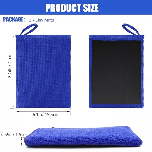 2Pack Clay Mitt, Microfiber Clay Bar for Car Detailing, Medium Grade Clay Blue